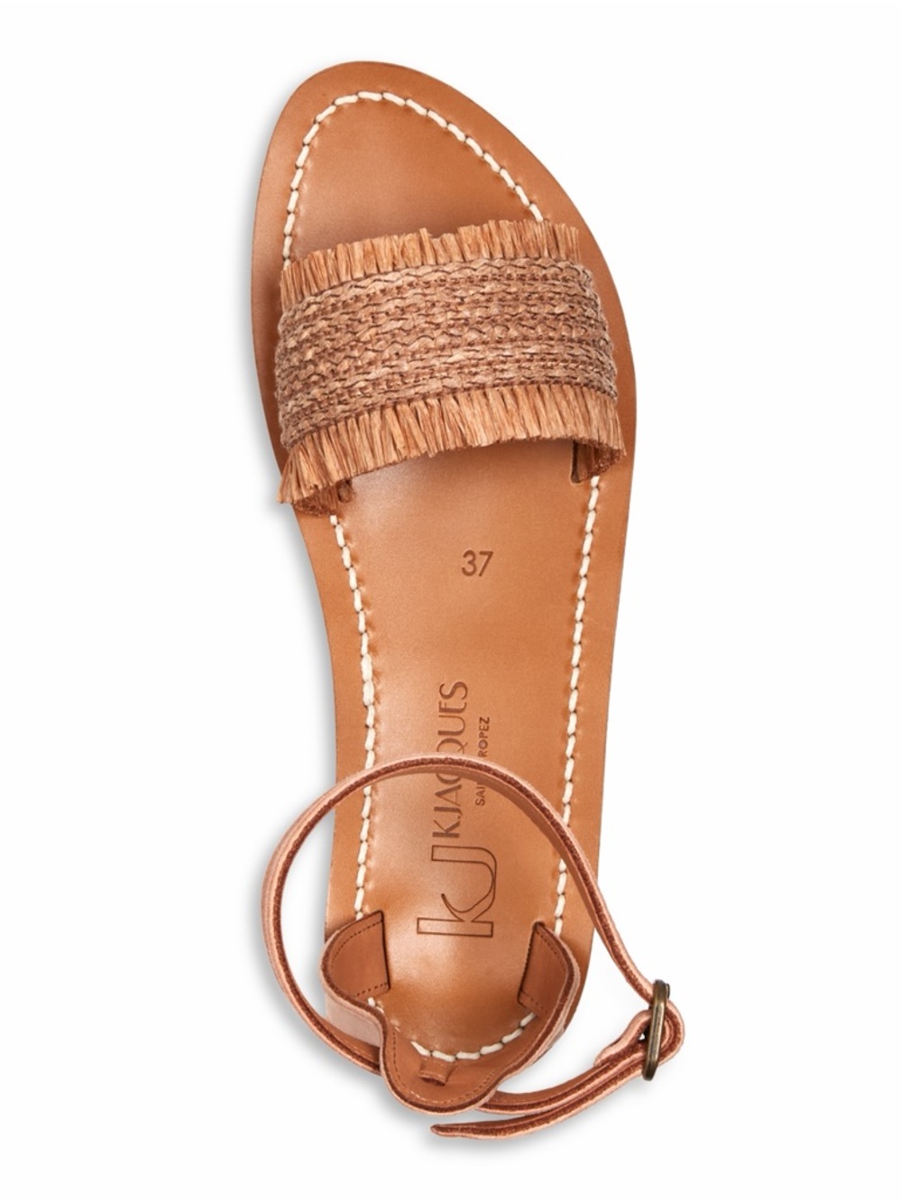 K.Jacques Tan Braided Fringe Ankle-Strap Slide Sandals